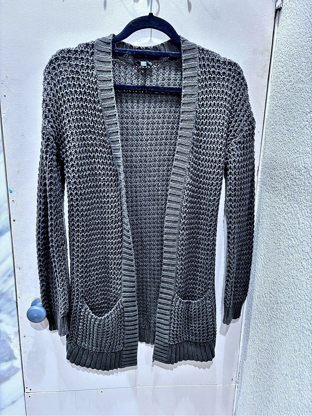 Express Chunky Knit Open Front Cardigan in Gray Size Small
